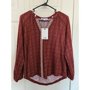 DR2 Peasant Boho Blouse Women's SMALL Top Aztec Long Sleeve